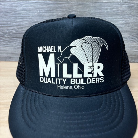 Vintage Michael Miller Builders Hat Cap Snapback Black Trucker Helena Ohio - Picture 2 of 11
